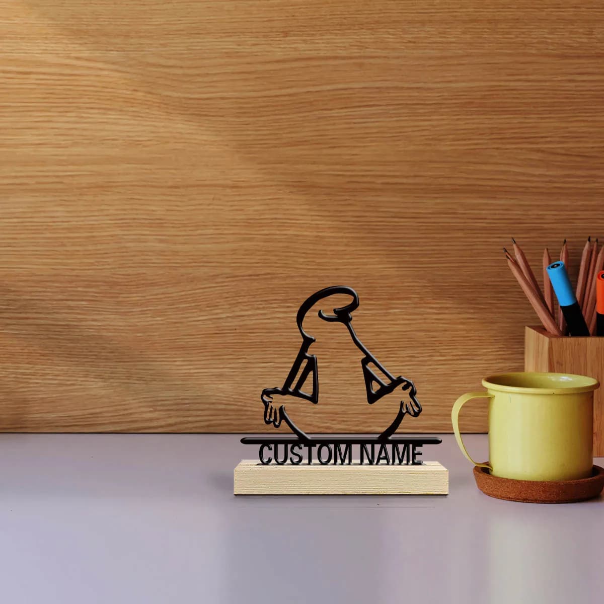 1pc Metal Ornaments with Customizable Names Customizable Content Equipped with Wooden Base Art Decoration, Desktop Decoration