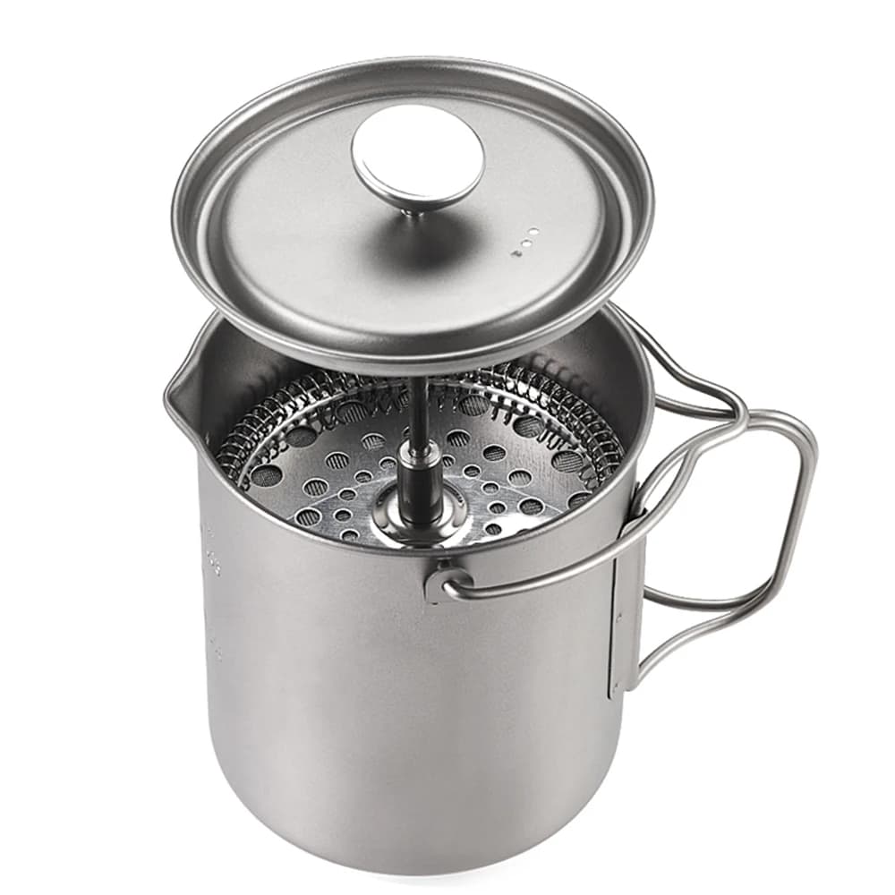 Lixada 750ml titanium coffee mug French coffee maker outdoor camping pot with titanium folding spoon