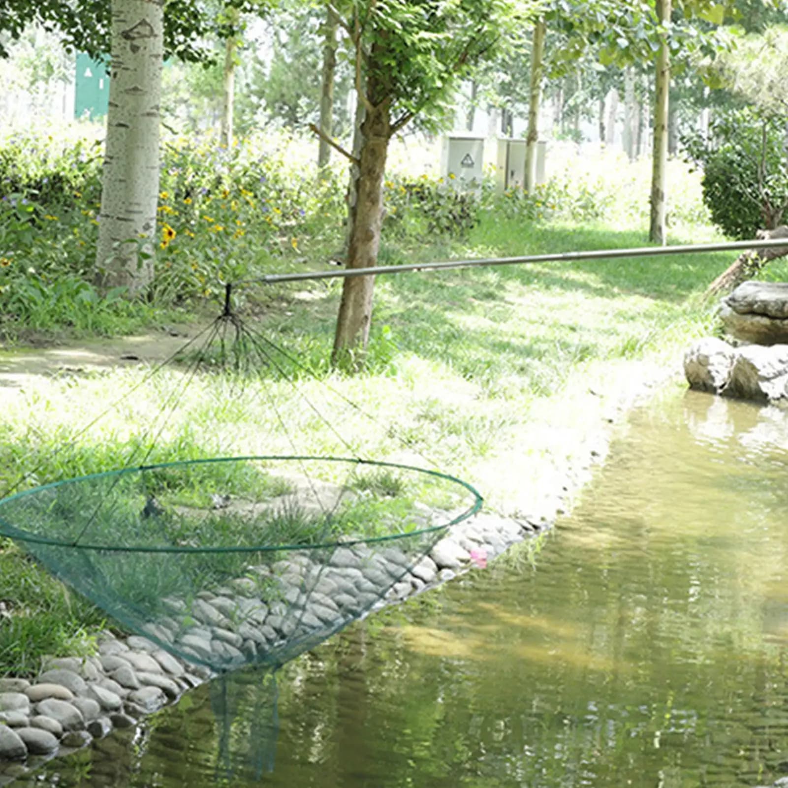Soft Steel Hoop Fishing Drop Net Large Round Hand Net Foldable circular open pull-out fishing cage Floating shrimp net basket