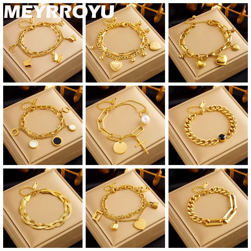 MEYRROYU 316 Stainless Steel Butterfly Heart Torsion Belt Multilayer Chain Bracelet For Women Jewels Party Gifts Bijoux Pulsera