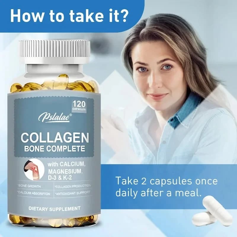 Complete capsules for collagen bones: support collagen production, promote calcium absorption, bone growth and immune support