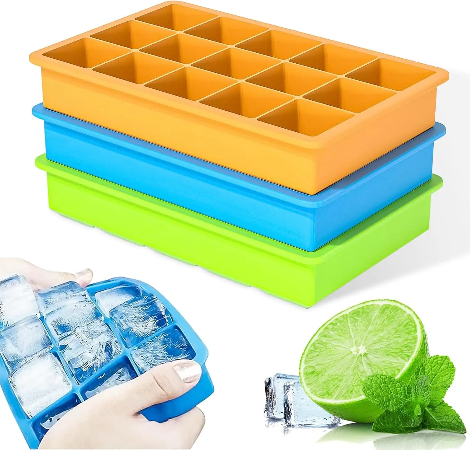 Vassoio per ghiaccio in silicone a 15 fori con coperchio Scatola quadrata Alimenti ausiliari Purea Formaggio Stampo per ghiaccio Bar Utensile da cucina Strumenti per cocktail Vassoio per cubetti