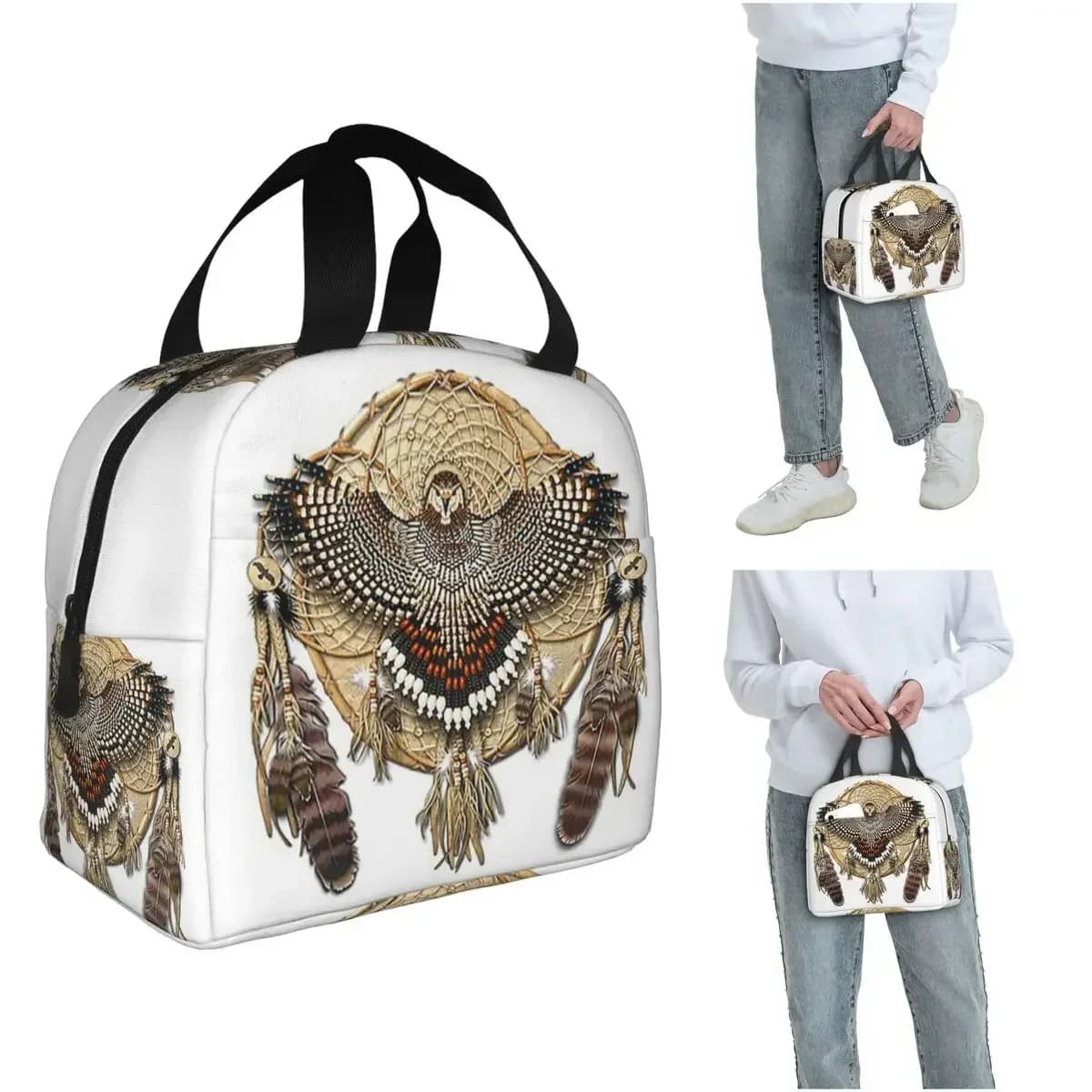 Red-Tail Hawk Dreamcatcher Mandala Insulated Lunch Bag for Women Kids Leakproof Food Boxes Thermal Lunch Box Tote