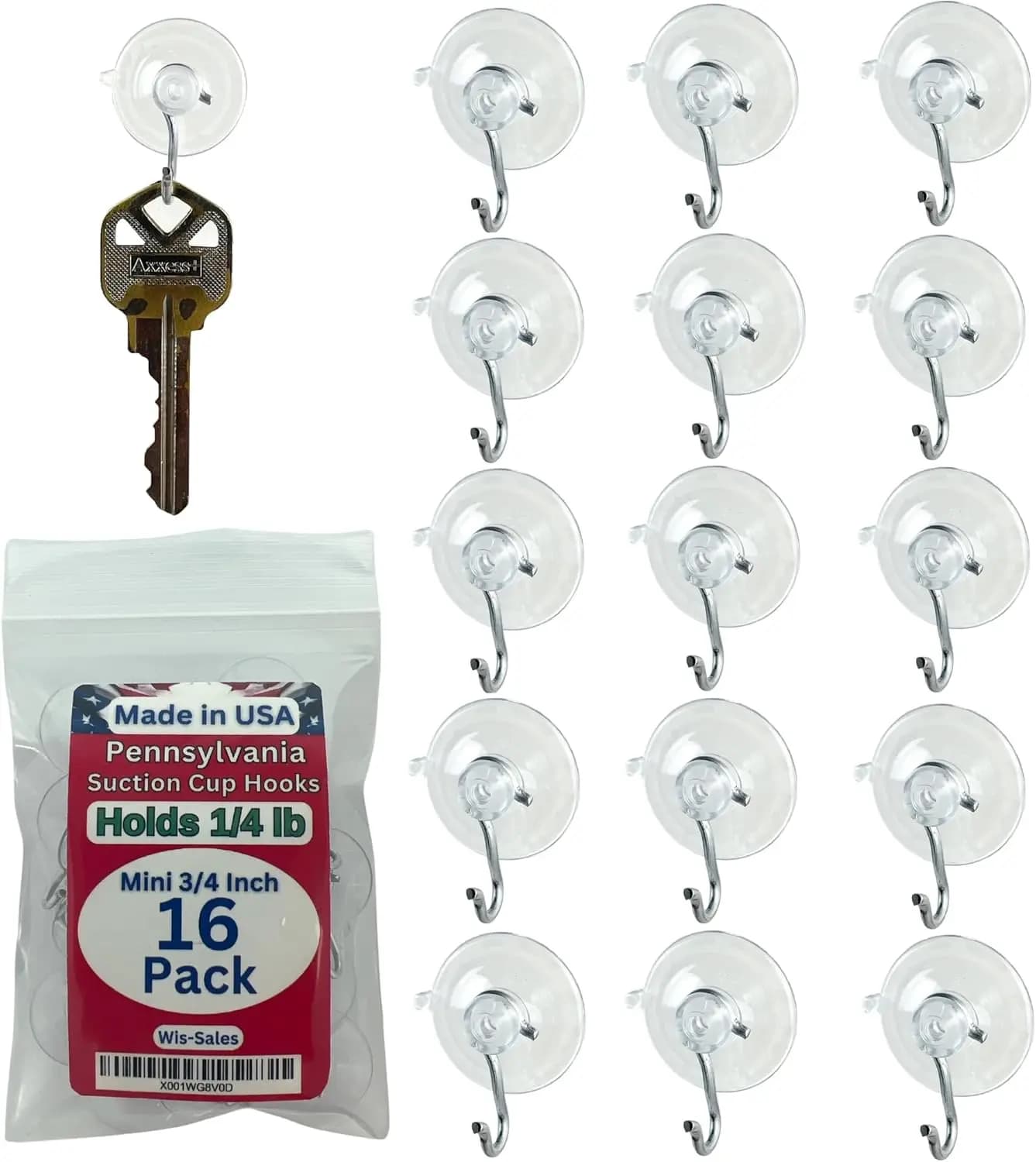 Confezione da 16 mini ganci a ventosa resistenti da 3/4 di pollice per finestre in vetro, insegne, ornamenti (supportano 1/4 libbra)