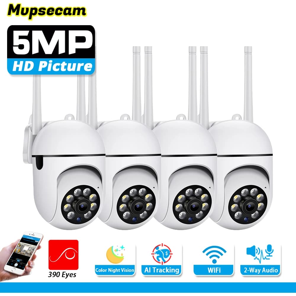 Telecamera di Sorveglianza PTZ WiFi 5MP 2K, Wireless con Tracciamento Automatico, Visione Notturna a Colori, Monitor per Bambini, Telecamera di Sicurezza CCTV