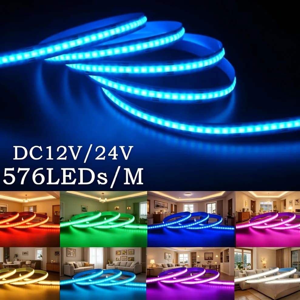576LEDs/M High Density COB LED Strip Light RA95 High CRI RGB Flexible Tape Bar 8MM 10MM DC12V/24V for Home Interior Decoration