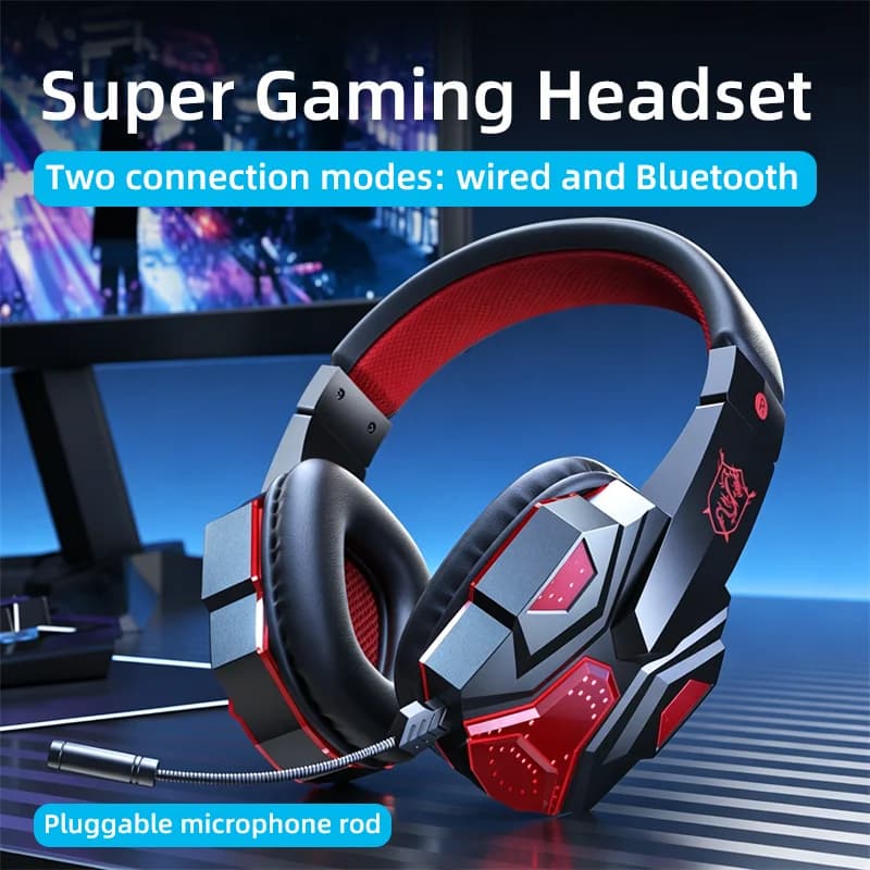 Cuffie da Gaming con Connessione Bluetooth e Cablata, Effetti Luminosi, Conversazione Chiara con Microfono, Bassa Latenza