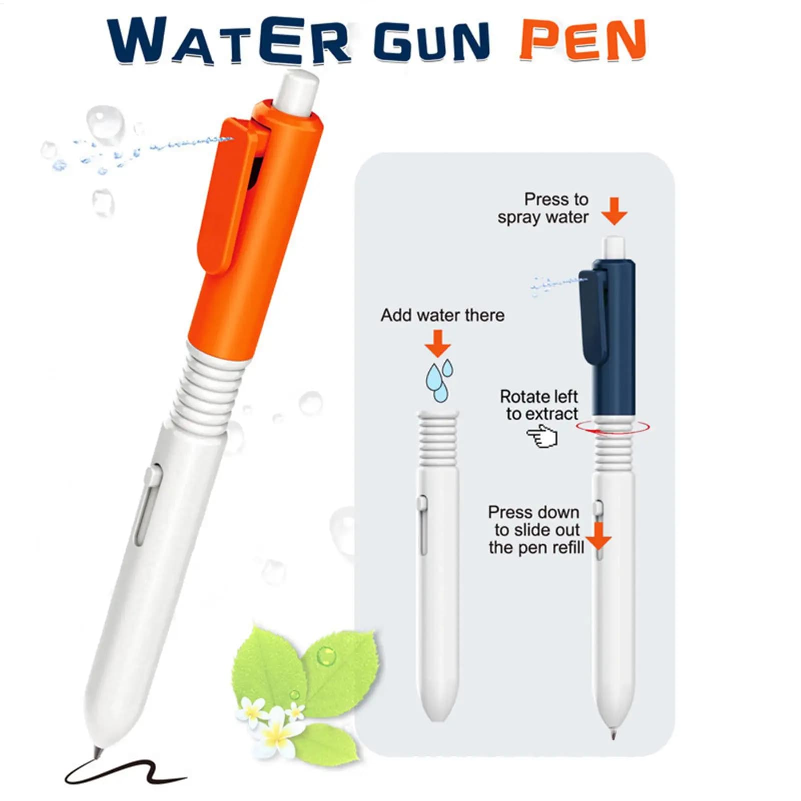 Penna per pistola ad acqua 1PC Penna per spruzzo d'acqua con senso creativo Penna a doppio uso per la scrittura, penna a sfera parodia, cancelleria per scherzi