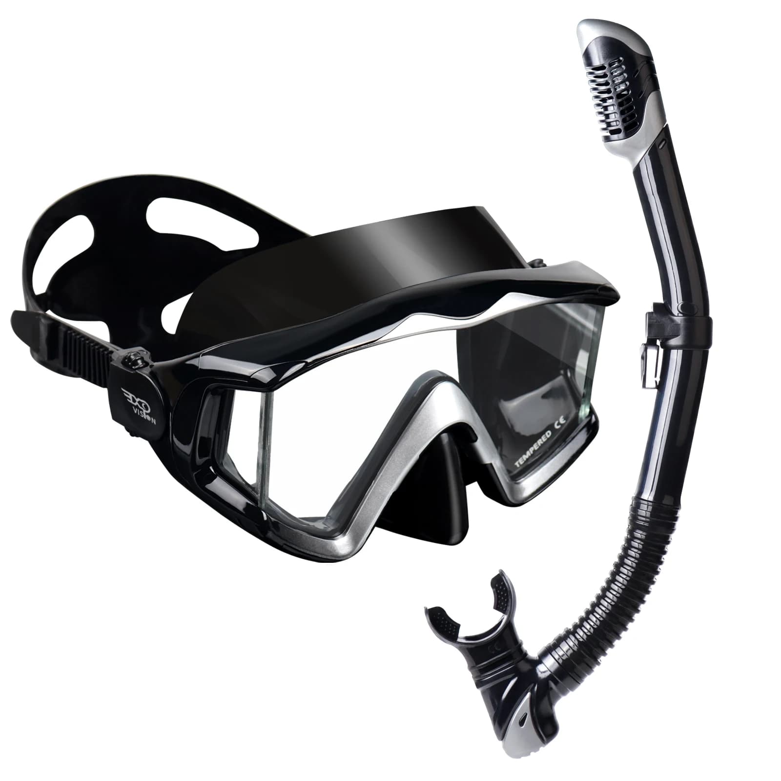 Set underwater mask for tempered glasses Pano for adults with 3 windows, dry upper snorkeling mask, underwater mask without losses for snorkeling