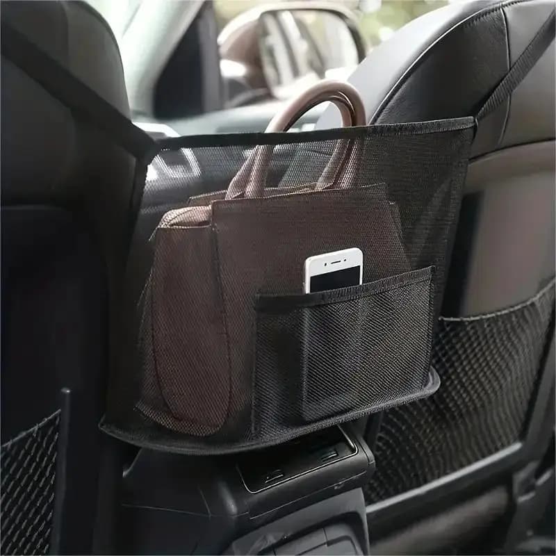 Borsa a rete spaziosa per sedile auto per cani e animali domestici - Pratico organizer con clip per borsa e rete portaoggetti per sedile posteriore