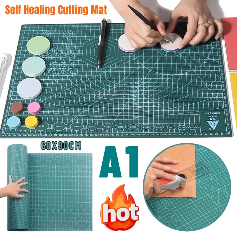 PVC Double Sided Self-repairing Cutting Mat, Rotating Cutting Mat with 3 Layers 90x60cm for DIY, Sewing and Quilting