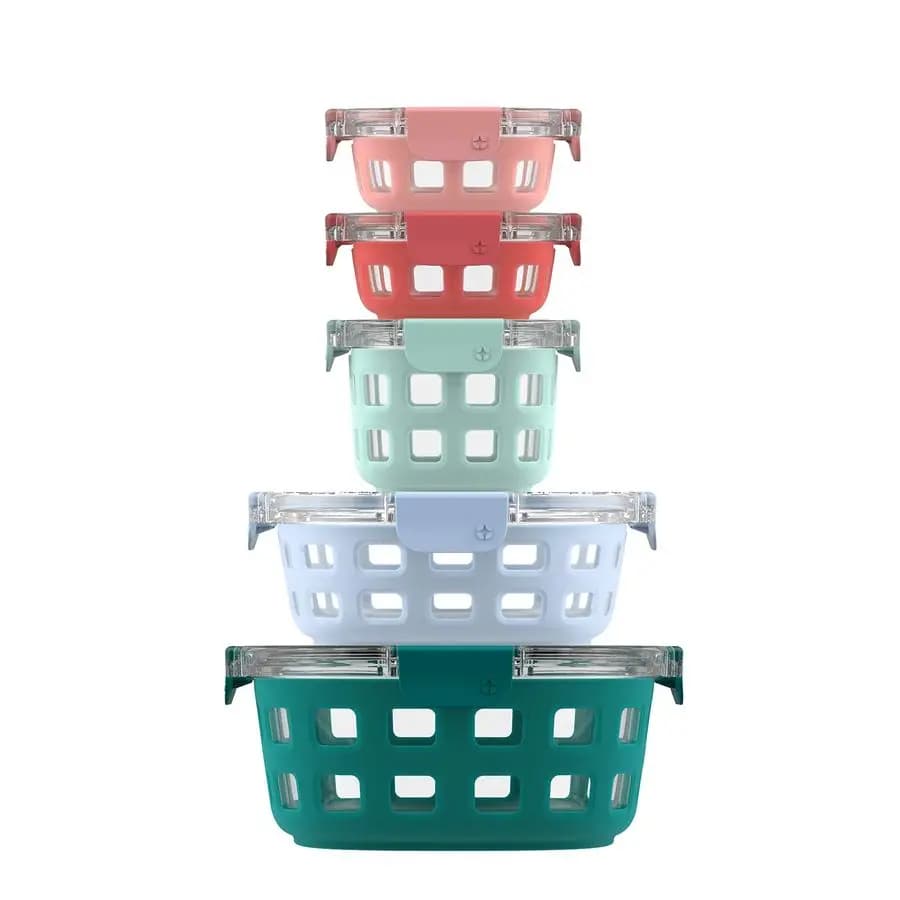 Set di Contenitori in Vetro Duraglass per la Preparazione dei Pasti, Ermetici con Manicotti in Silicone e Coperchi Senza BPA, Lavabili in Lavastoviglie