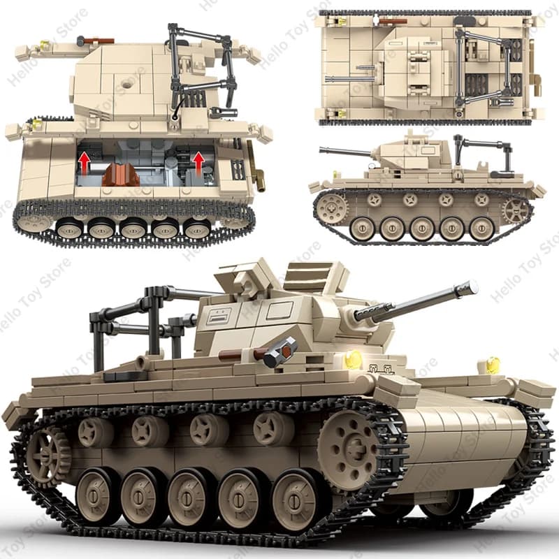 WW2 militare esercito tedesco modello classico No.2 C-type artiglieria osservazione Panzer II Tank Building Blocks figure mattoni giocattoli regalo