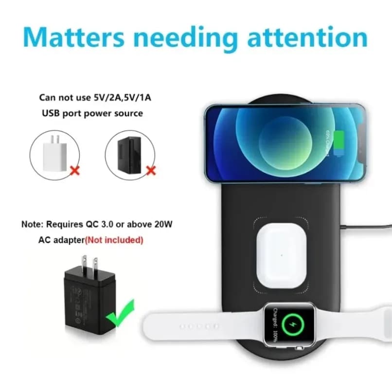 Universal 3-in-1 Wireless Charging Pad Fast Charge Mat For iPhone iWatch AirPods For Samsung Android Phone Home Office Daily Use