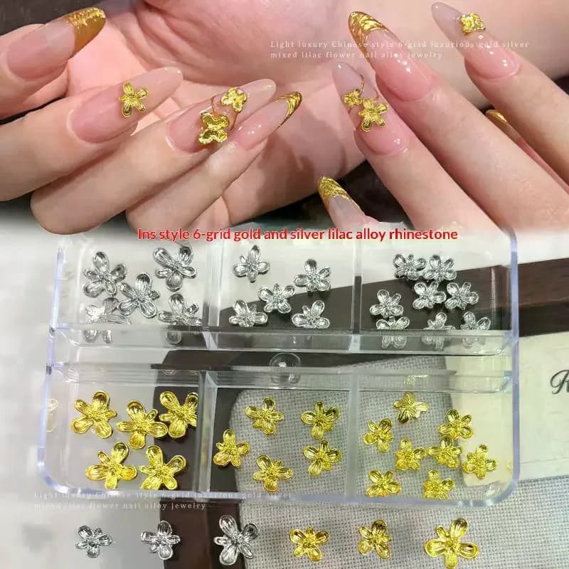 20/30 Pezzi Decorazioni per Unghie 3D in Lega a Forma di Fiore, Stile Giapponese, Argento, Oro, Lilla, Accessori per Manicure