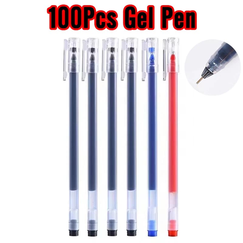 Penna gel di grande capacità da 100 pezzi Confezione sfusa Penna a sfera per scrittura liscia per materiale scolastico per ufficio Inchiostro a lunga durata Qualità premium
