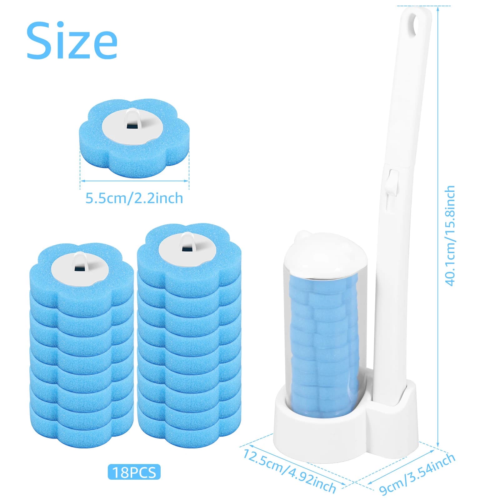 Kit di Pulizia WC con 18/36 Testine di Ricambio Usa e Getta, Spazzola per WC con Manico Lungo, Accessori per Bagno