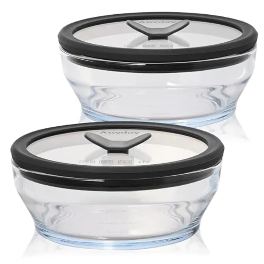 2-Pack 2-Cup Glass Food Storage Set with Glass Lids Plastic-Free Meal Prep Set Stackable Airtight Storage Container Set with Ve