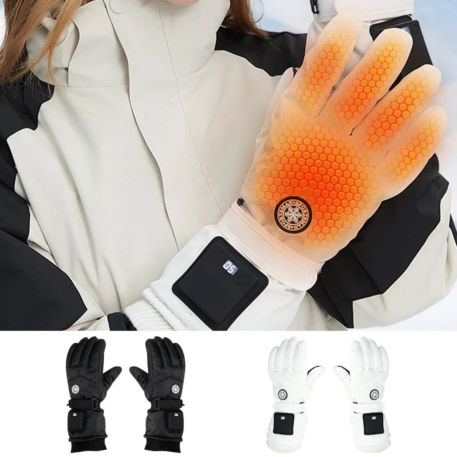 Guanti riscaldati ricaricabili tramite USB, calore elettrico invernale impermeabile a 3 temperature per sci, motociclismo, corsa, pesca e anziani