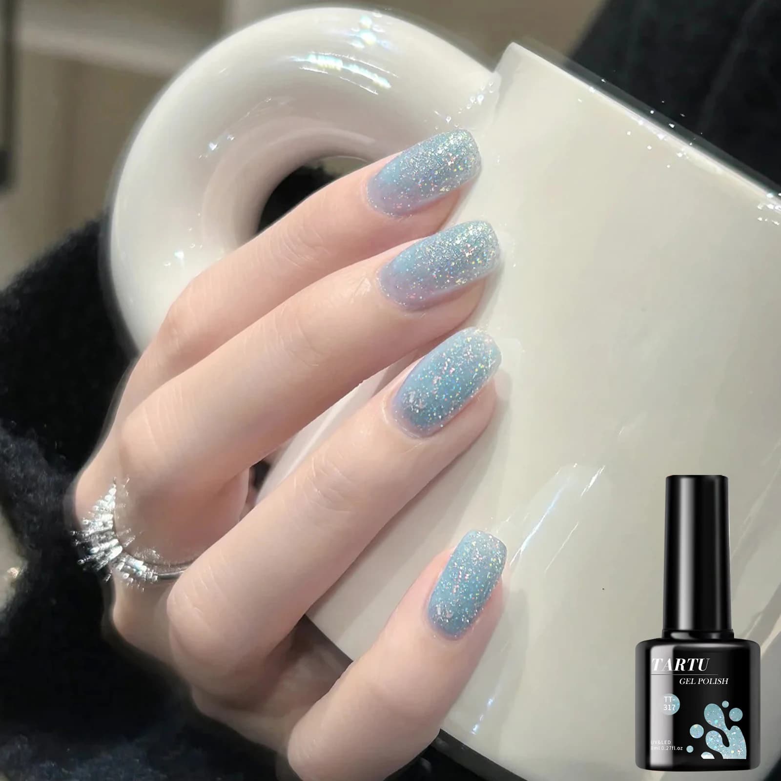 8ml Blu Glitter Paillettes Olografico Glitter Gel Smalto per unghie Rimovibile LED/UV Paillettes glitterate a lunga durata Home Nail Art Salon