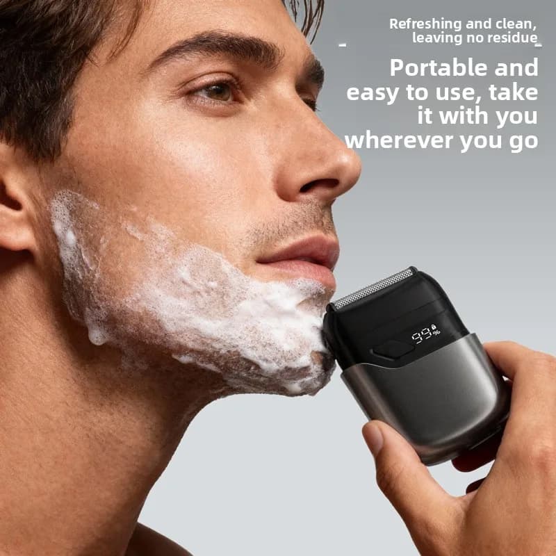 Electric Razor with Floating Heads and Indicators, Portable Travel Razor, Black, Rechargeable Male Wireless Regulator, Dry and Bagnate Use