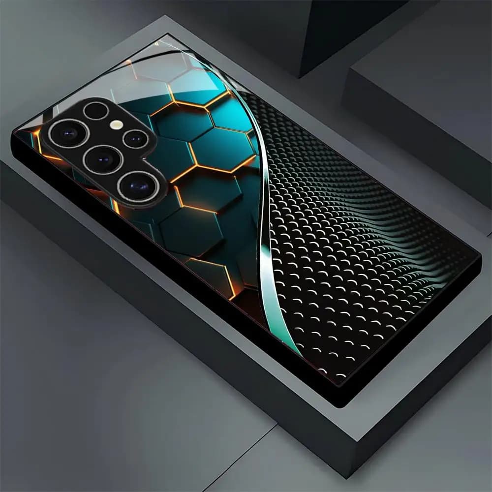 Custodia per telefono in vetro con motivo a nido d'ape creativo per Samsung Galaxy S26 S25 S24 S22 S23 Ultra S21 S20 Plus 5G, copertura completa satinata