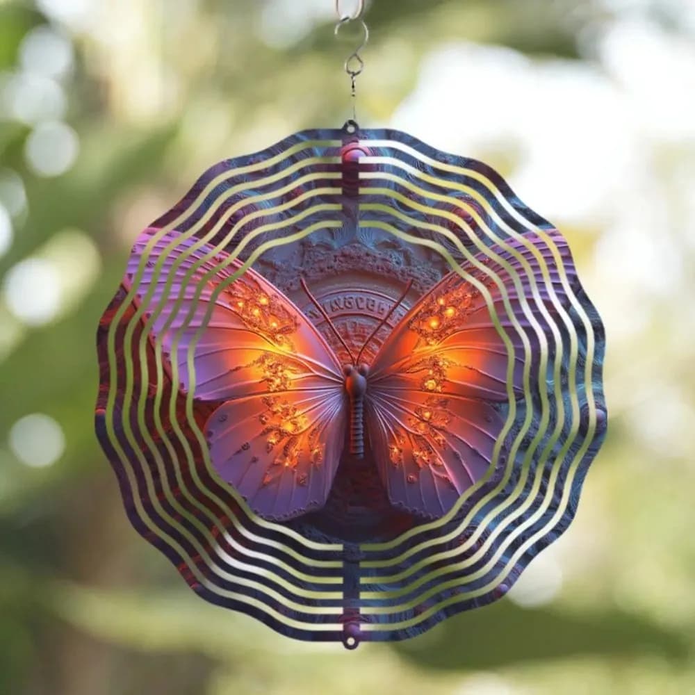 Metal Wind Chime Butterfly Garden Decor Outdoor Art Rotating Hook