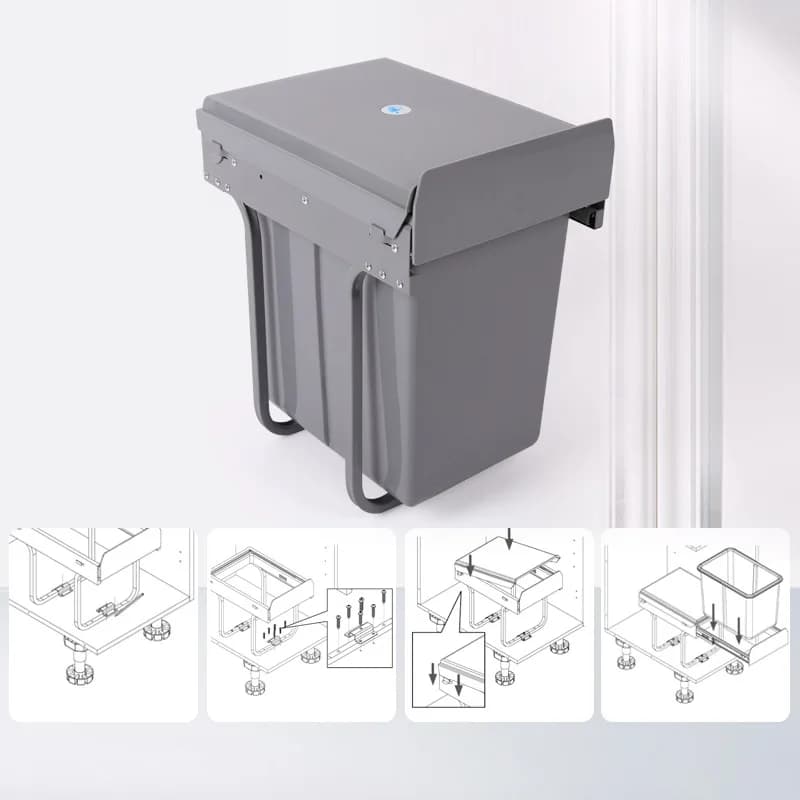 20L Built-in Kitchen Pull Out Trash Can, Retractable Rail Hidden Garbage Bin with Lid