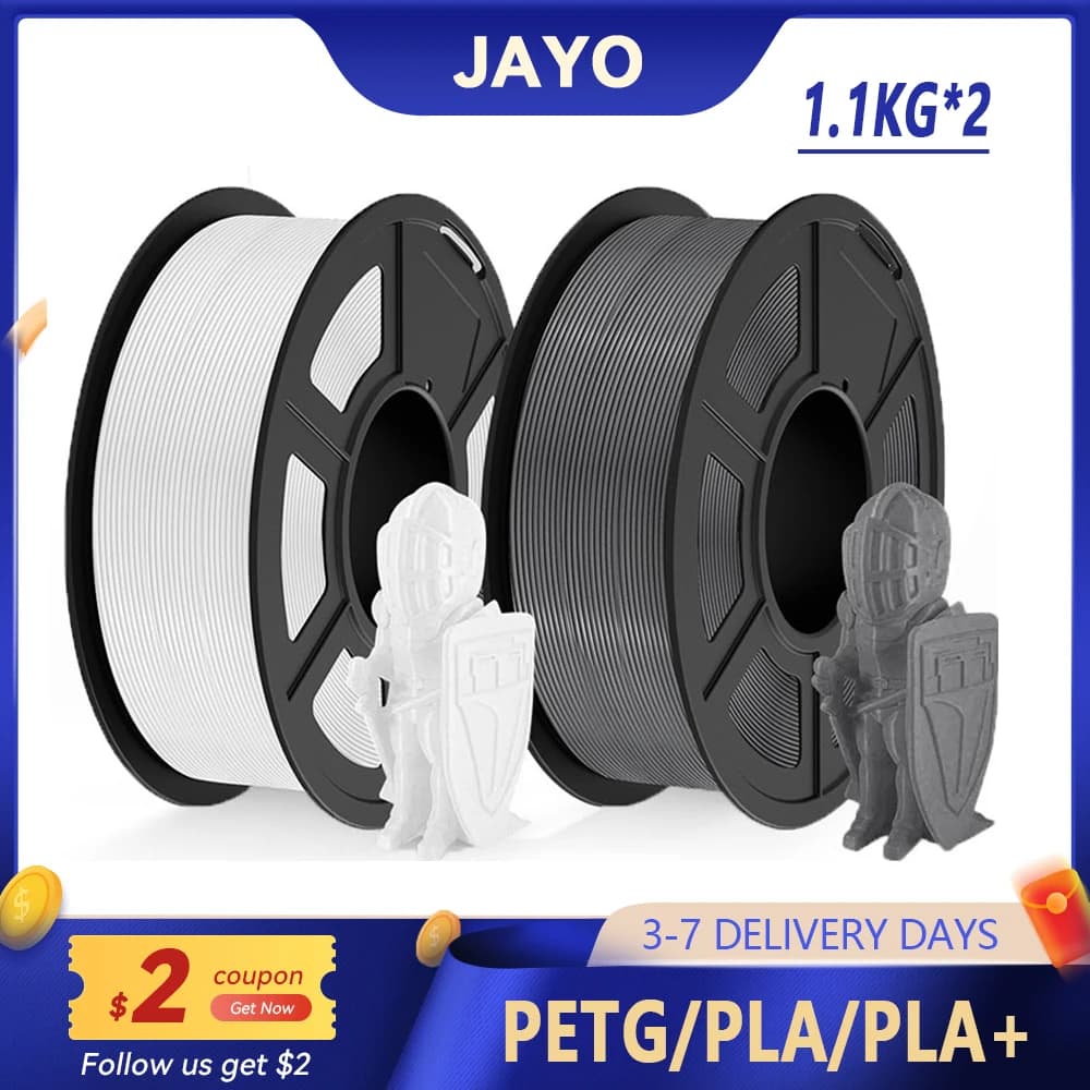 JAYO 2 rotoli di filamento per stampante 3D PETG/PLA/PLA PLUS 1,75 mm 2,2 KG 100% senza bolle materiali di stampa 3D non tossici per stampante 3D