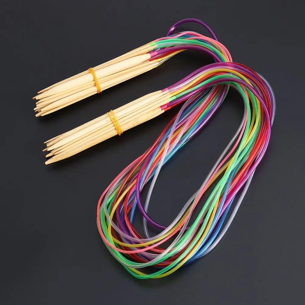 18Pcs 120Cm Bamboo Circular Knitting Needles Set 2.0-10.0mm Colorful Tube Smooth Lightweight Metric Marked for Knitting Lovers