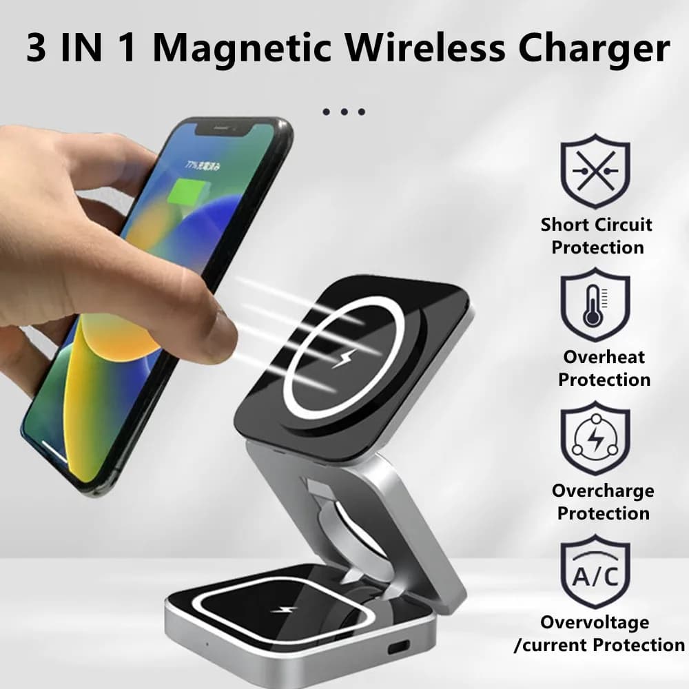 Foldable Magnetic Wireless Fast Charging Station for Samsung S25 S24 iPhone 16 for Galaxy Watch 8 7 AirPods