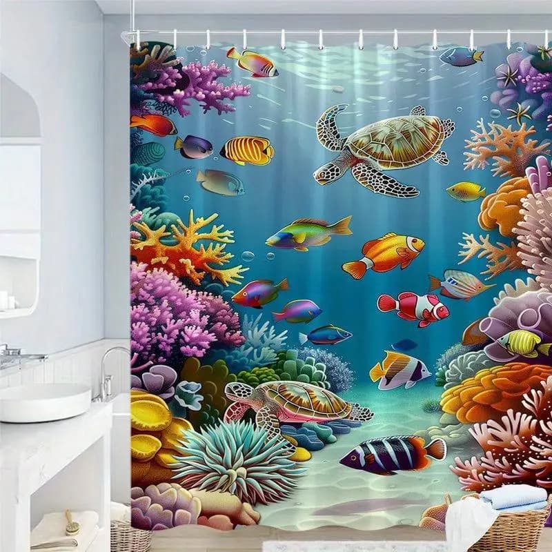 Tropical Underwater Ocean Shower Curtain Waterproof Bath Curtain Realistic Seascape Beach Shower Curtain Polyester Print