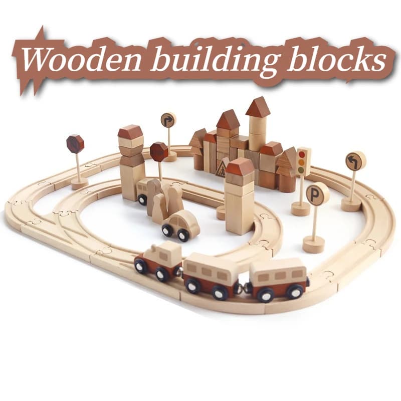 Blocchi di Costruzione in Legno, Pista in Legno di Faggio, Accessori per Ponti e Ferrovie, Blocchi Segnaletici Stradali, Giocattoli per Bambini, Regali di Compleanno