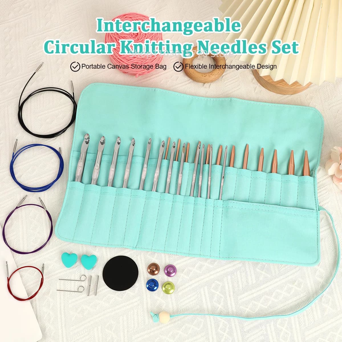 12pcs Golden Silver Color Circular Sweater Knitting Needles Aluminium Detachable Tunisian Crochet Hook Set Handmade Weaving Tool