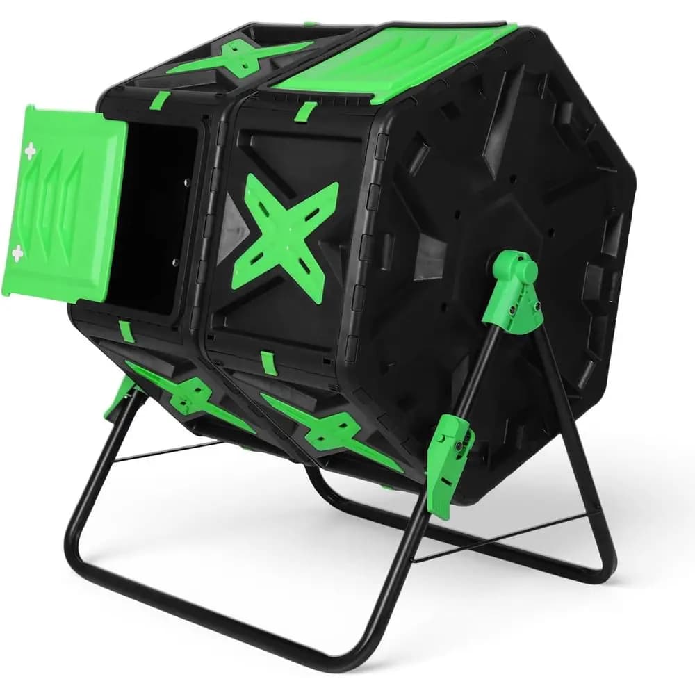Bicchiere per compost a doppia camera - 140 litri per impieghi gravosi 360 ° Contenitore con ruote per un riciclaggio efficiente dei rifiuti in giardini, aziende agricole e parchi - Mobile
