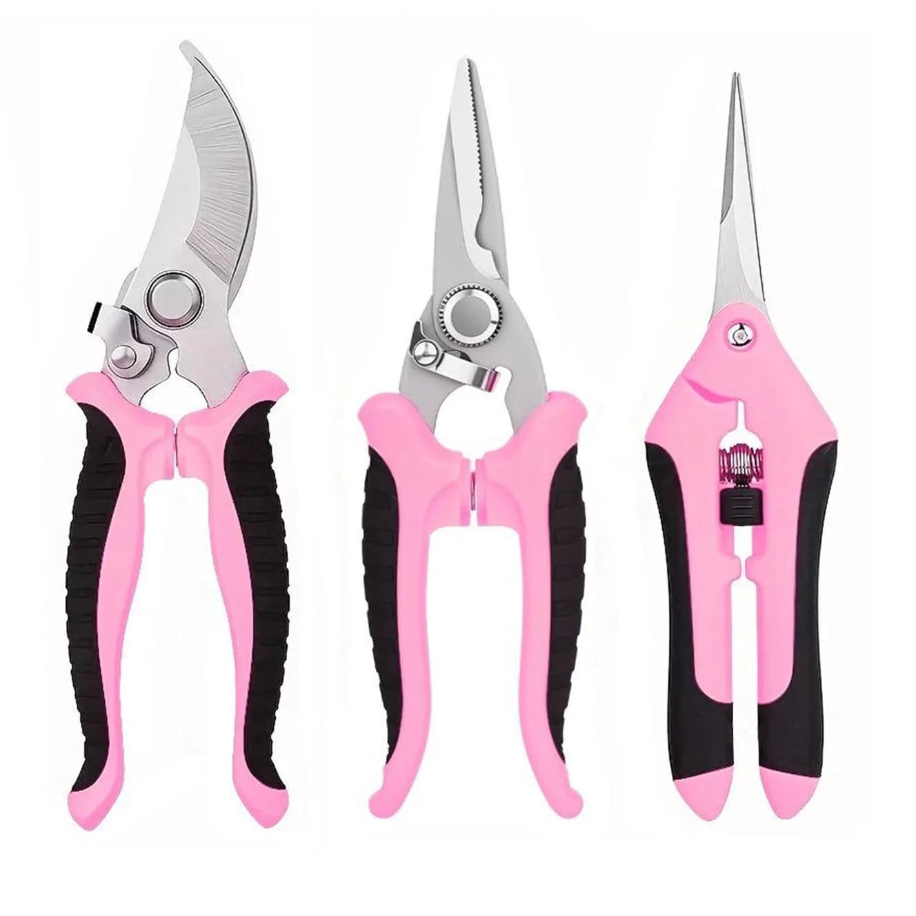 3 Piece Heavy Duty Stainless Steel Garden Pruning Shears - Manual pruning power for fruit roses - Gardening Scissors