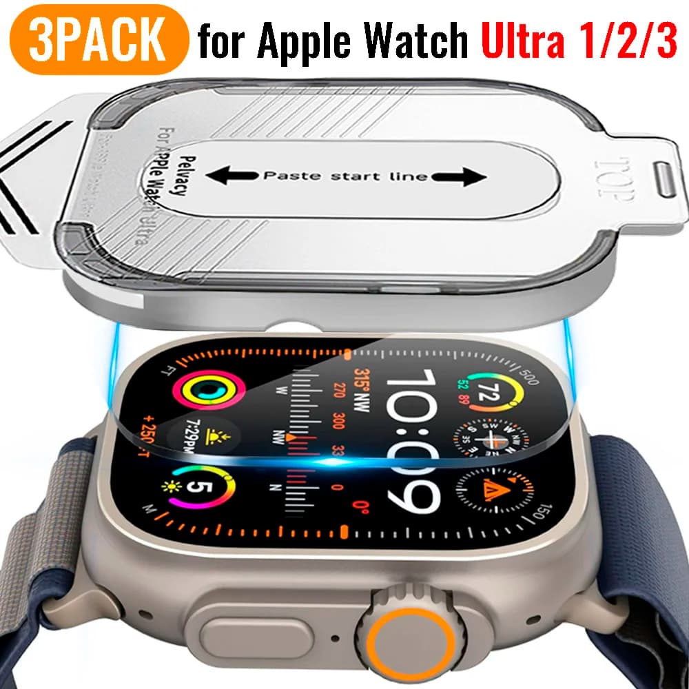 Vetro HD di facile installazione per Apple Watch Ultra 3/2/1 Proteggi schermo con strumento di installazione di allineamento automatico per Apple Watch