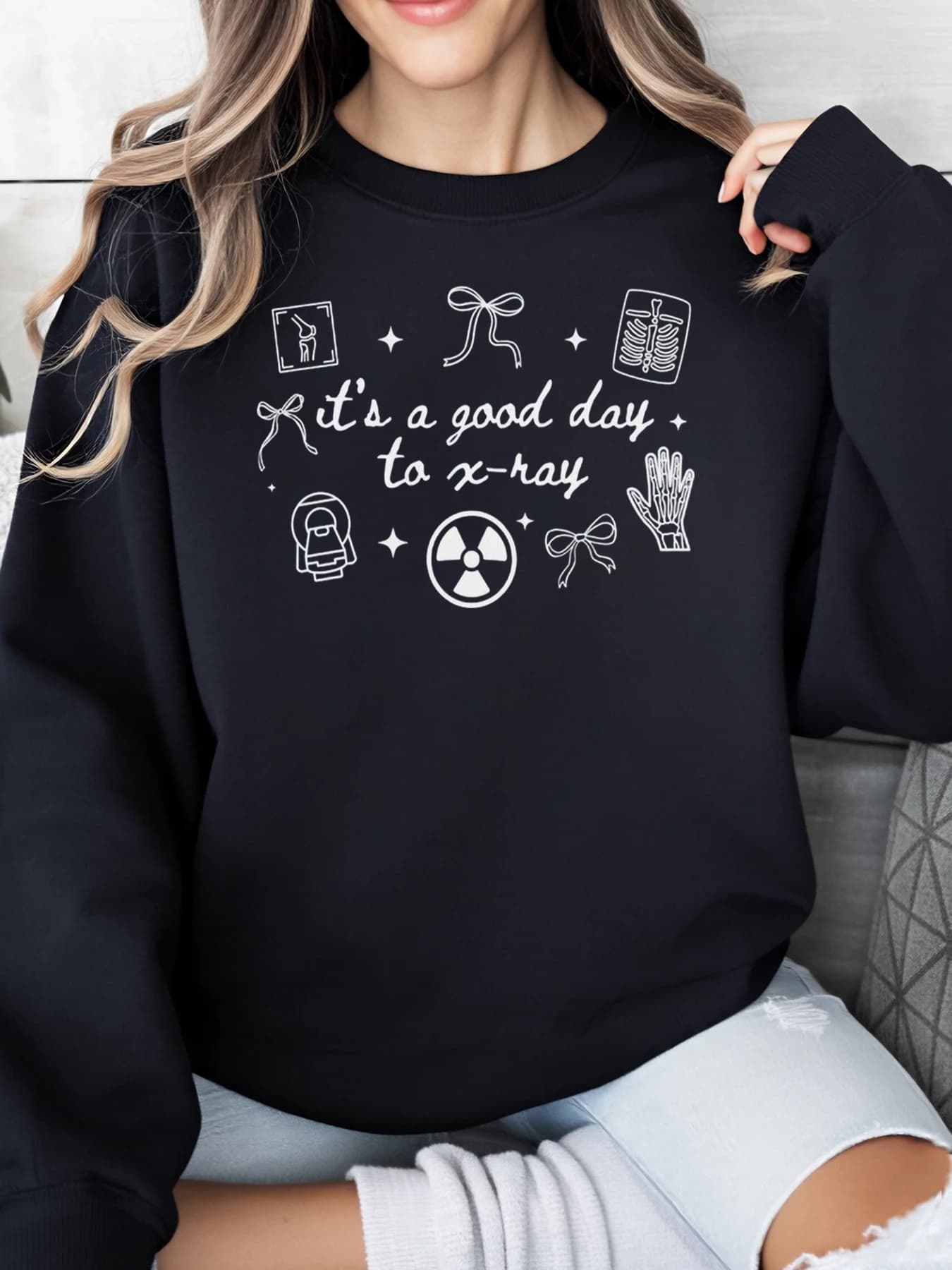 X-Ray Halloween Medical Fun Theme Graphic Printed Sweatshirt Women's Crew Neckline Clothing Casual Plus Size