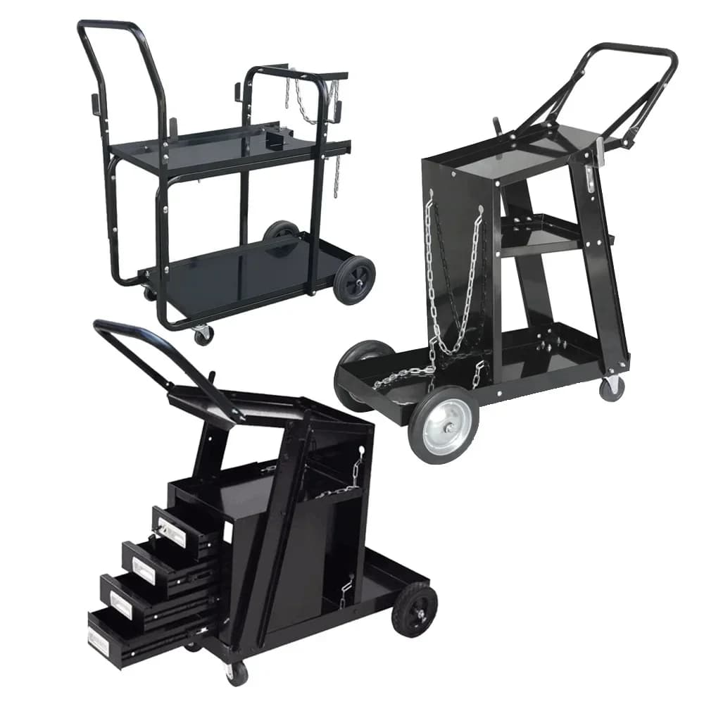 Carrello per saldatrice in acciaio con bombola di gas universale per saldatore resistente con maniglia a catena e cassetti