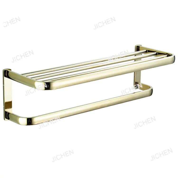 Portasciugamani in Ottone Dorato con Zirconio, Design Semplice a Barra