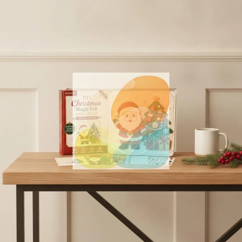 DIY Christmas Felt Sticker Art Kit Reusable Hook Loop Pieces Safe for Toddler Xmas Home Wall Decoration