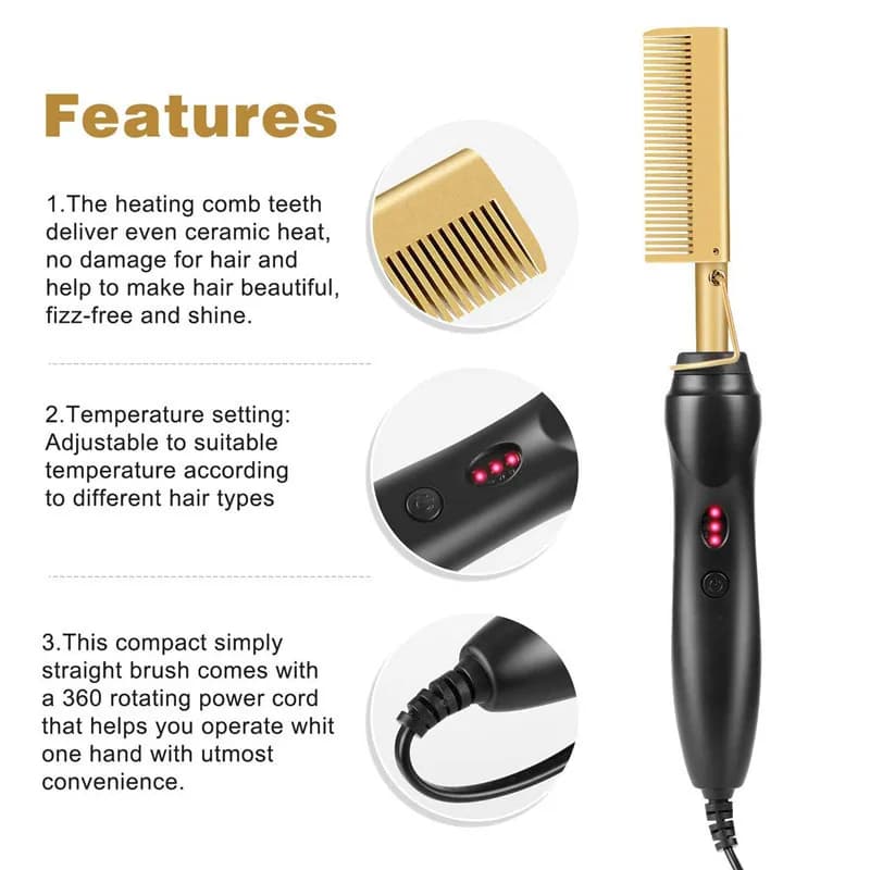 2‑in‑1 Electric Heating Hair Straightener Brush Portable Hot Comb Flat Iron Curler Anti‑Scald Styling Tool for Home Travel Use