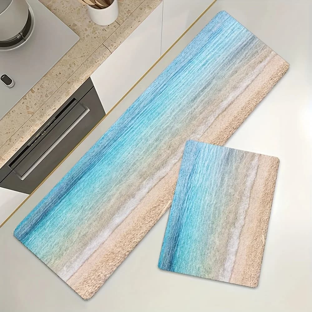 Carpet with coastal landscape, soft and durable kitchen mat, bedroom carpet, decorative carpet, bathroom mat, home decoration