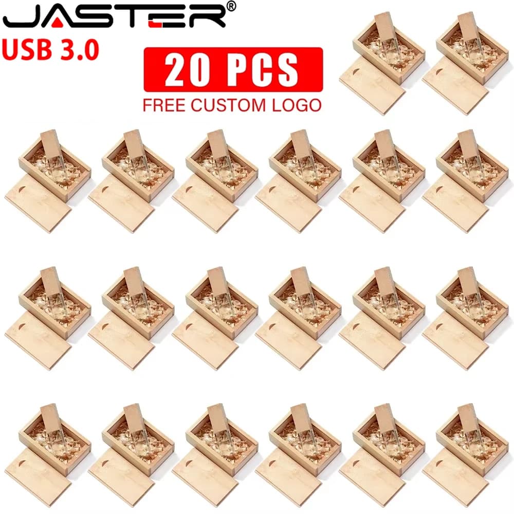 Lotto da 20 chiavette USB 3.0 da 128GB, pen drive in cristallo da 64GB, memory stick con logo personalizzato gratuito da 32GB, 16GB, 8GB, confezione regalo in legno, chiavetta USB.