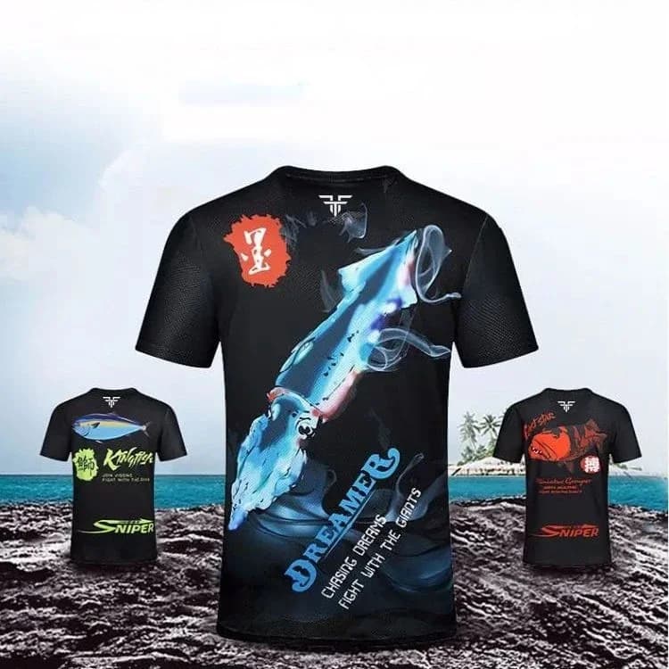 Short-sleeved fishing suit with iced silk, quick drying shirt, breathable solar protection, sea fishing clothing with bait