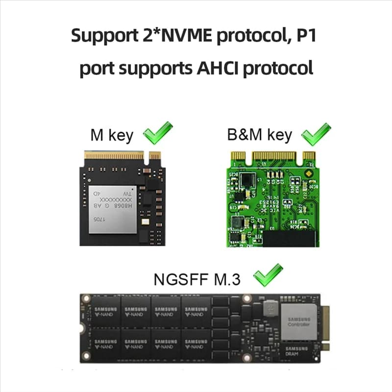 Scatola per disco rigido esterno a doppia via ben realizzata Custodia SSD M.2 Gen2x da 20 Gbps Chiave M/B M Custodia per disco solido M.2 M.3 NVME PCI-E