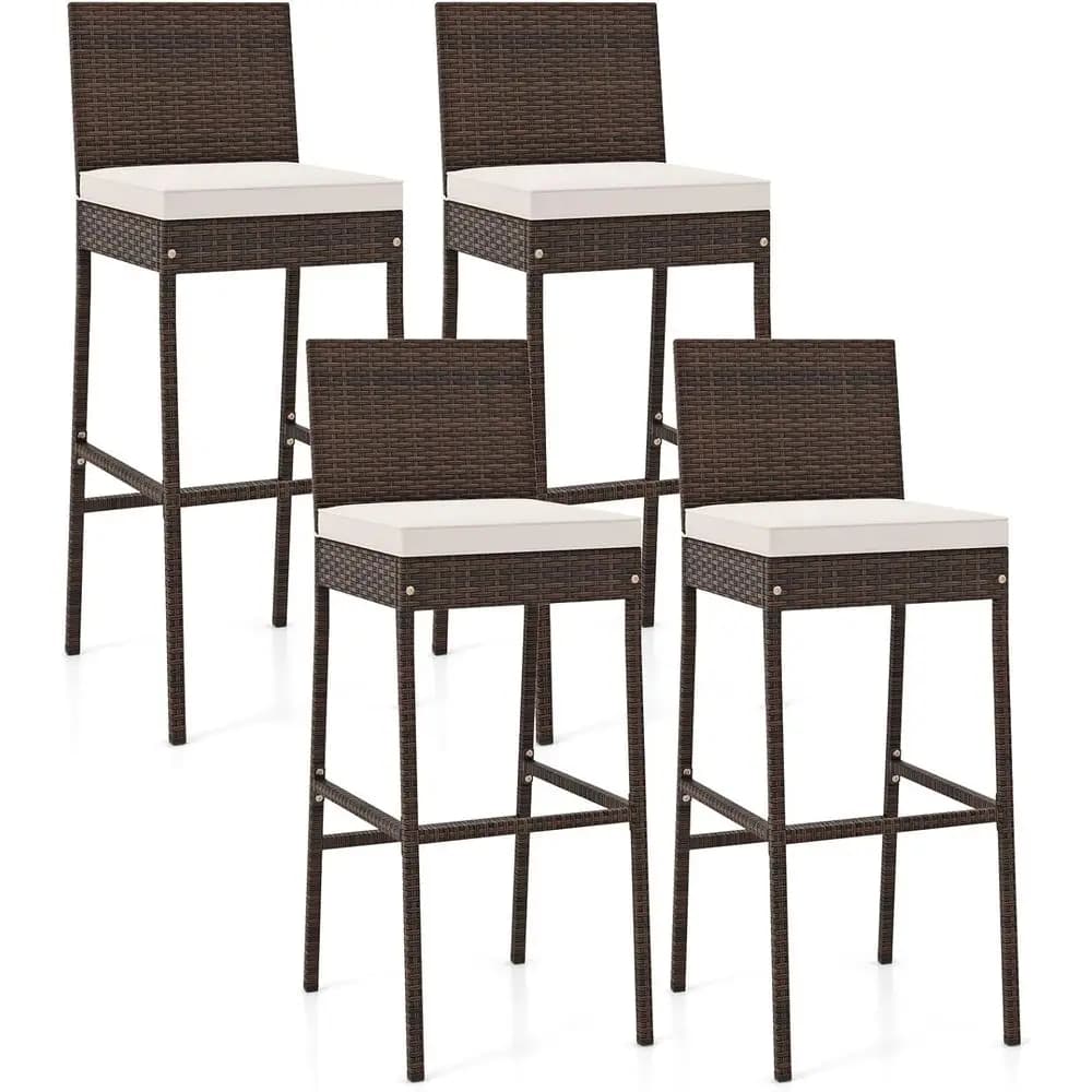 Set di 4 sgabelli da bar in vimini per esterni, altezza 30 pollici con cuscino, sedie per patio e bordo piscina (marrone)