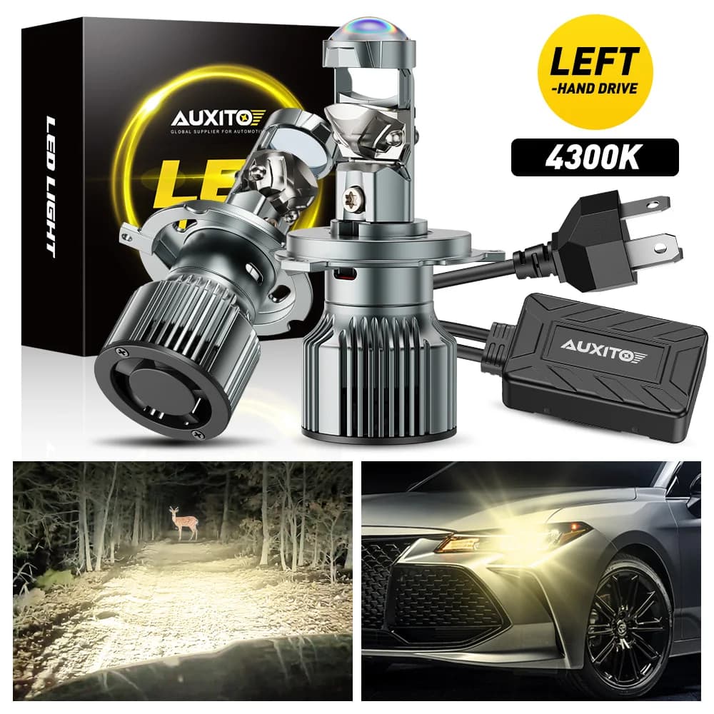 2 Pezzi AUXITO 110W H4 LED 4300K Lampada Proiettore Mini Lenti Hi&Lo Canbus H7 LED Fari Bianco Caldo 12V Turbo Potenti 360