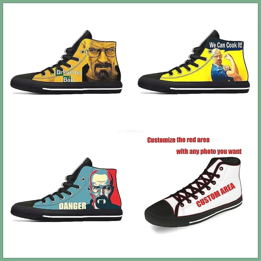 Custom Breaking Bad High Top Canvas Shoes, Lightweight Breathable Lace Up Sneakers for Running