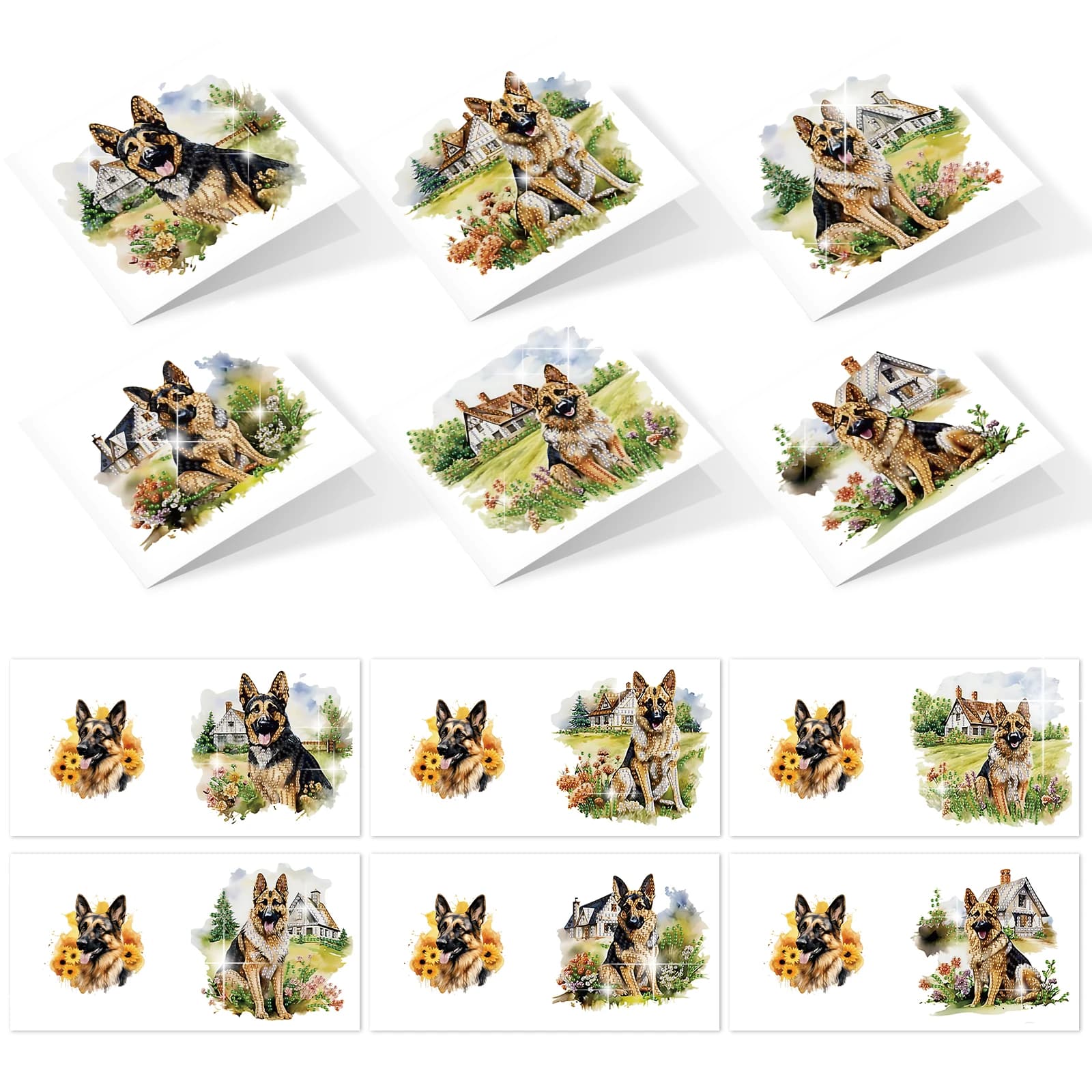 6 pezzi kit di biglietti d'auguri con pittura artistica con diamanti, simpatico cane fai da te a forma speciale con diamanti, carte di congratulazioni, regali fatti a mano d'arte